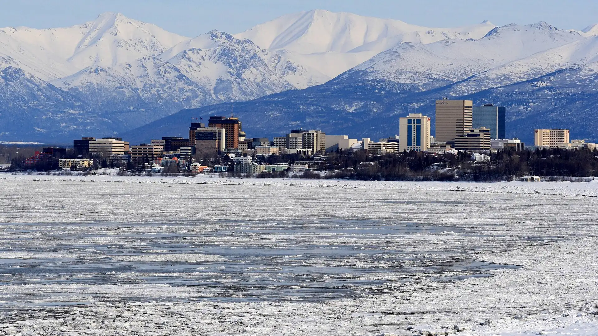 Anchorage under the snow-capped Chugach Mountains